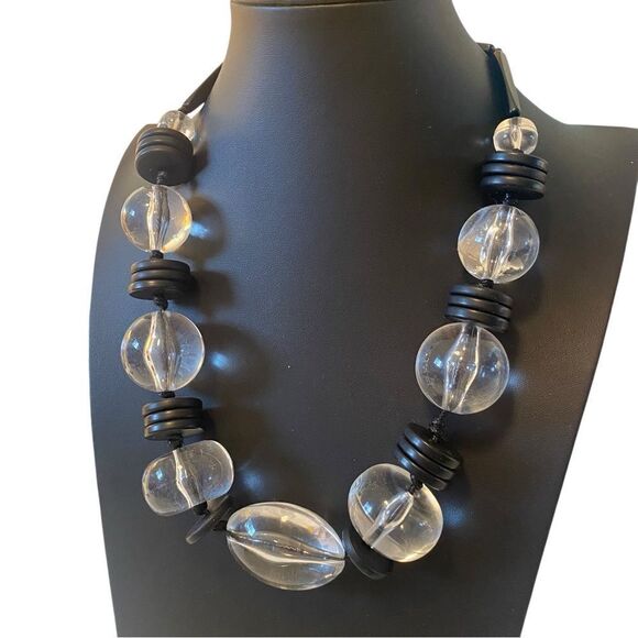 Chico’s Black and Clear Beaded Statement Necklace. - Picture 3 of 5